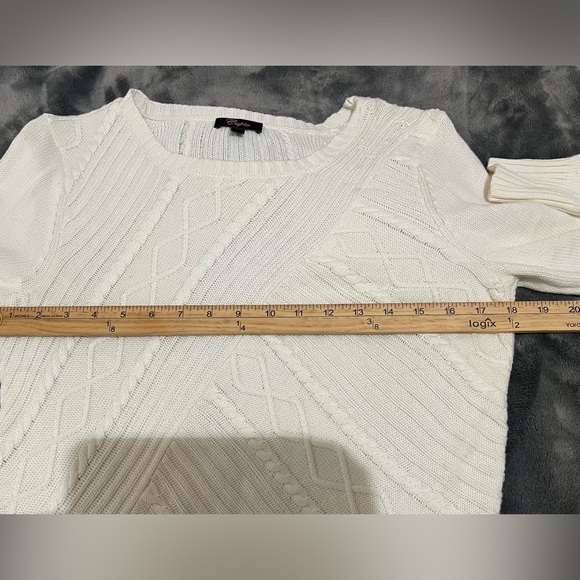 Cupio Sweater Ivory White Geo Raised Pattern Cotton Blend Stretch Sz M - Picture 8 of 9